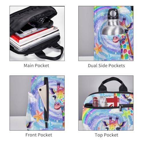 Laptop Backpack Giraffe Rainbow, Cushioned Back Panel, Front Zip, for Daily Commute & Outdoors - color: Picture (1189)