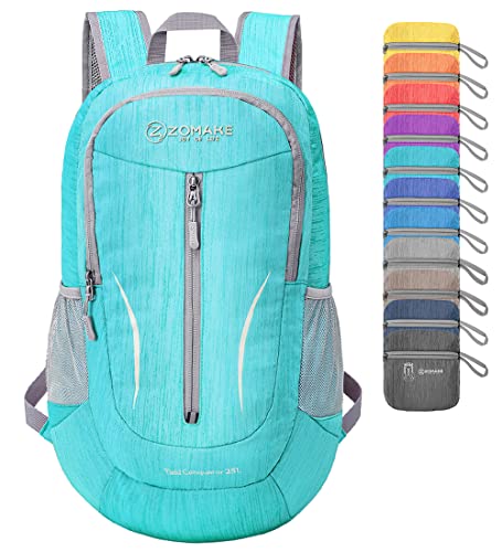 ZOMAKE 25L Ultra Lightweight Packable Backpack, Foldable Hiking Backpacks Water Resistant Small Folding Daypack for Travel(Aqua Blue) - color: Aqua Blue