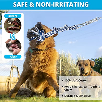 TT TRSMIMA Spring Pole Rope Toys: Rope Pull & Tug of War with a Big Spring Pole Kit & 2 Strong 16ft Toys - Muscle Builder Interactive Toy for Pitbull Medium to Large Dog - color: Blue