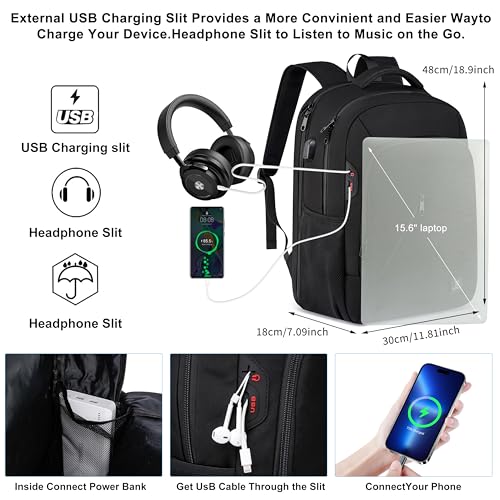 CAFELE Laptop Backpack 17.3 Inch Computer Backpack Daypack Water-Repellent Laptop Bag with USB Charging Port for Business/School/Travel/Women/Men (Black, 17.3 Inches) - color: Black