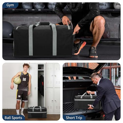 Men's 65L Gym Bag with Wet Pocket and Shoe Compartment- 24"x12.5"x13" Large Sports Duffle Bag for Gym Travel - Black - color: Black