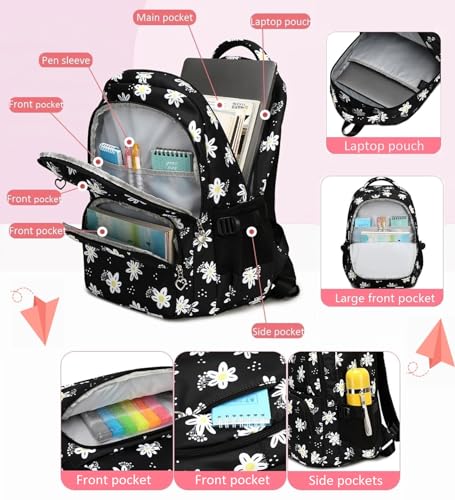 3Pcs Flower Daisy Backpack for Girls with Lunch Box Kids School Bag - color: 01 Purple 1