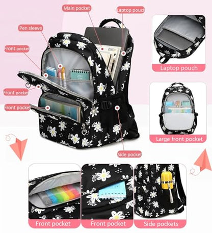 3Pcs Flower Daisy Backpack for Girls with Lunch Box Kids School Bag - color: 01 Purple 1