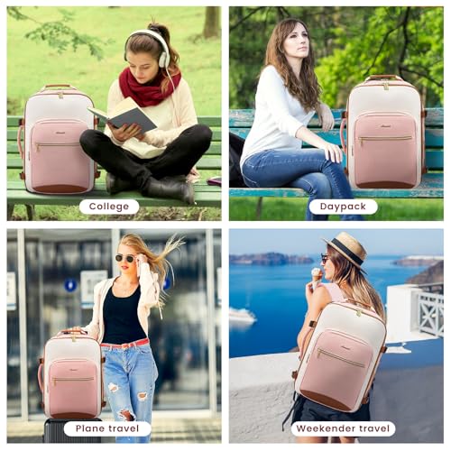 LOVEVOOK 50L Travel Backpack for Women & Men, Airline Approved Carry On Luggage with 3 Packing Cubes, TSA Overnight Bags, Waterproof Personal Item Bag, Weekender Essentials Backpacks fits 17" Laptop - color: Light Purple-beige-purple, size: X-Large