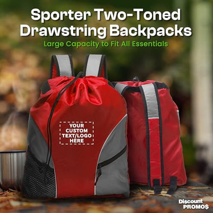 DISCOUNT PROMOS Custom Sporter Drawstring Backpacks Set of 1, Personalized Text, Logo, and Image - Cinch Bag, Gym Bag, Travel Backpack, Compact and Lightweight, Unisex Backpack - Red - color: - Custom - Red, size: 1 drawstring bag