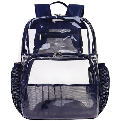 Clear Backpacks for School,18'' Large Clear Backpack Heavy Duty Clear Backpack See Through Backpack Clear Bookbag for Student,School,Work,Travel,Navy Blue - color: Navy Blue