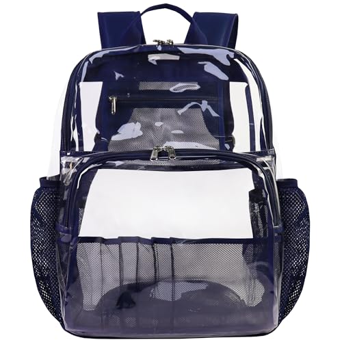 Clear Backpacks for School,18'' Large Clear Backpack Heavy Duty Clear Backpack See Through Backpack Clear Bookbag for Student,School,Work,Travel,Navy Blue - color: Navy Blue