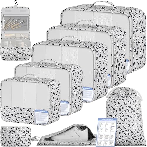 BAGAIL 9 Set Packing Cubes with Packing List Luggage Packing Organizers for Travel Accessories (Grey leopard) - color: Grey leopard
