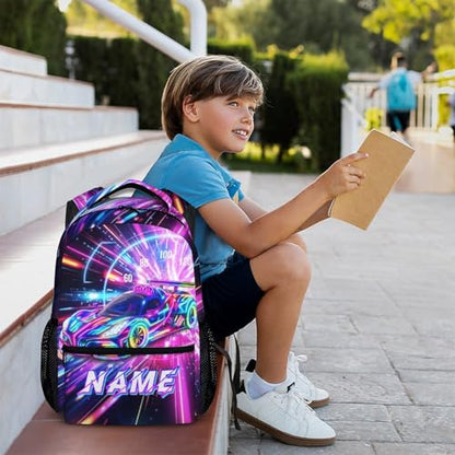 Boys Backpack Personalized Racing Car Backpacks for Kids Toddler, Cool Car Custom Bookbag for Preschool Primary Kindergarten - color: Blue