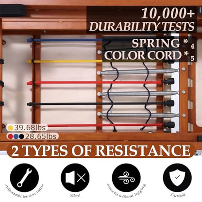 88" Foldable Pilates Reformer,Walnut Wood Grain Metal Frame, Dual Spring & Latex Resistance, Jump Board & Headrest, Adjustable Footbar Space-Saving Home Gym, Ideal - size: 88*21.3*11IN