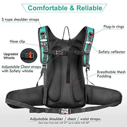 Mothybot Hydration Pack, Insulated Hydration Backpack with 2L BPA Free Water Bladder and Storage, Hiking Backpack for Men, Women, Kids for Running, Cycling, Camping - Keep Liquid Cool up to 5 Hours - color: Emerald
