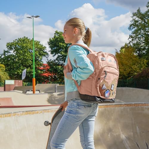 Swissdigital Design Big Student Laptop Backpack with Fun Personalized Patches For College Boy & Girl, Middle High School Teen Bookbag Cool Travel Daypack Mocha Brown - Includes 3 Patches | SD1718-35 - color: Mocha Brown