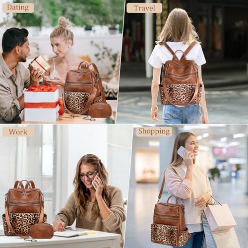 AGLOD Leather Backpack Purse for Women Designer Ladies Shoulder Bag Fashion Faux Work Travel Handbags - color: Leopard