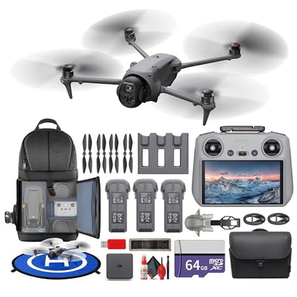 DJI Mavic 4 Pro Drone Fly More Combo Professional Aerial Camera | Advanced Obstacle Avoidance | Long Flight Time | Cinematic Video + 64GB Card + BackPack + Landing Pad + More (12 Pcs) - style: Mavic 4 Pro Fly More Combo