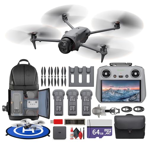 DJI Mavic 4 Pro Drone Fly More Combo Professional Aerial Camera | Advanced Obstacle Avoidance | Long Flight Time | Cinematic Video + 64GB Card + BackPack + Landing Pad + More (12 Pcs) - style: Mavic 4 Pro Fly More Combo