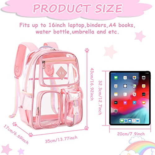PIG PIG GIRL Clear Backpack for School,Heavy Duty PVC Transparent Bookbag for Girls Stadium Approved See Through Backpack - color: 3-pink