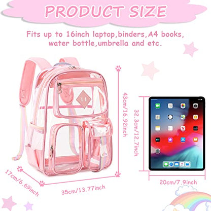 PIG PIG GIRL Clear Backpack for School,Heavy Duty PVC Transparent Bookbag for Girls Stadium Approved See Through Backpack - color: 3-pink