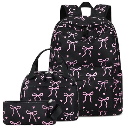 LEDAOU Backpack for Girls School Bag Kids Bookbag Teen Backpack Set Daypack with Lunch Bag and Pencil Case | Kids - color: A-bow Tie Black