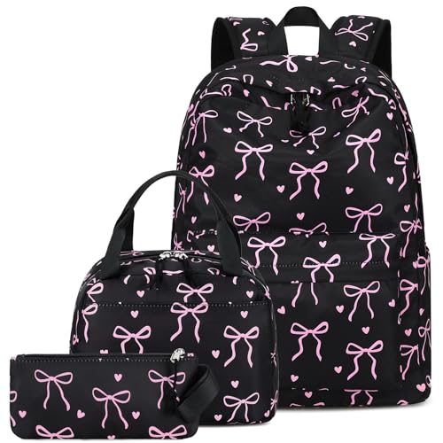 LEDAOU Backpack for Girls School Bag Kids Bookbag Teen Backpack Set Daypack with Lunch Bag and Pencil Case | Kids - color: A-bow Tie Black