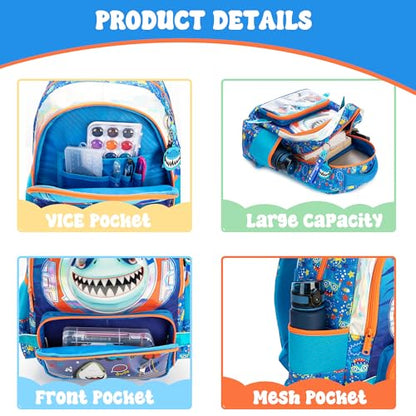 Meetbelify Kids School Backpacks for Girls Boys Backpack with Lunch Bag for Elmentary Students - color: 02 Shark