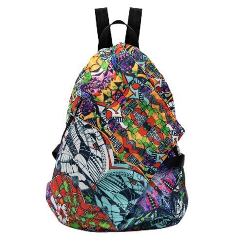 Black Butterfly Boho Backpack Purse for Women, Lightweight Fabric Daypack with Top Handle for Travel & Casual Daily Use - color: 20-multicolor