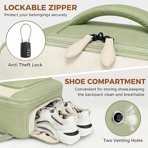 Vancropak Carry on Backpack for Women, Large Expandable Travel Backpack Fits 17.3" Laptop, Airplane Approved Suitcase Bag with Shoe Compartment, Lightweight Anti Theft Weekender Bag for Travel, Green - color: Green