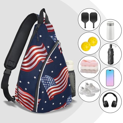 Pickleball Bag for Women Men Adjustable Crossbody Sling Backpack Hold Pickleball Paddle Water Bottle - color: Multicolor 9
