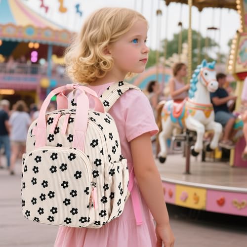 Bluboon Toddler Backpack for Girls Boys 2-4 Cute 12" Preschool Kindergarten Backpacks Kids Daycare Bags School Travel (Black Flower-Beige, Age 2-4 (12" H not Fit A4 Folder)) - color: Black Flower-beige, size: Age 2-4 (12" H not Fit A4 Folder)