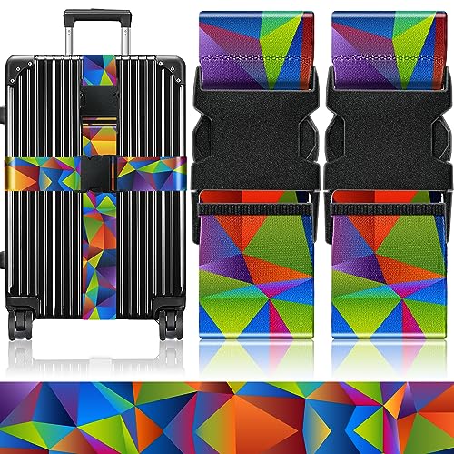 Slohif Luggage Straps for Suitcases Travel Belt Accessories Luggage Connector Identifiers Over Handle with Buckle Unique Nylon Adjustable Strap for Sleeping Bag Car Seat Color Triangle (2 Pack) - color: Color Triangle