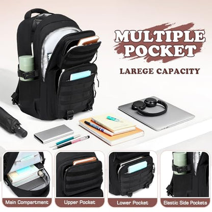 Camo Backpack for Boys, Tactical Boys Backpack with Lunch Box Pencil Case, Kids Backpacks with USB Charging Port, Military Army School Bookbag for Teen Boy Elementary Middle High School Camp - color: Black