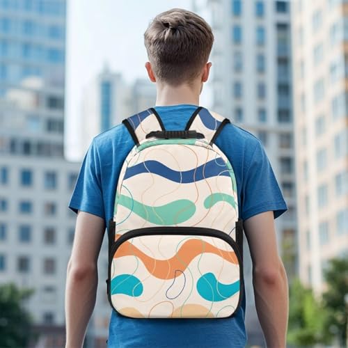 Abstract Line Stripe Print Large Capacity 17 Inch Laptop Backpack for Men & Women - Durable Water Resistant College School Bookbag, Front Zipper Pocket & Side Water Bottle Pockets - color: Abstract Line Stripe Print