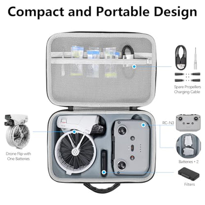 FPVtosky Carrying Case for DJI Flip (Only for RC-N3), PU Leather Travel Storage Flip Bag with Shoulder Strap, Fits RC-N3 Controller Drone Aceessories[CASE ONLY]