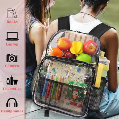 Clear Backpack,18'' See Through Backpack School Approved Heavy Duty Clear Bookbag Transparent Bag for College Work Travel Security,Black - color: Black