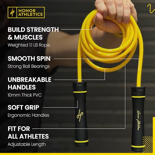 Honor Athletics 3.0 Muay Thai Style Weighted Jump Rope/Crafted for High-Intensity Training/Muay Thai & MMA - Lasting PVC Jump Rope - Heavy 1.1lb PVC Jump Ropes for Fitness - color: Yellow