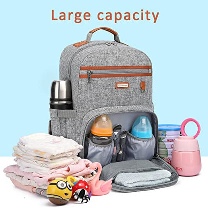 Diaper Bag Backpack, Large Baby Nappy Bags with Portable Changing Pad for Boys and GirlsMultifunction Travel Baby Bag for Moms Dads, Shower Gifts Waterproof and Stylish，Grey - color: Grey