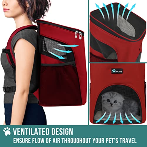 PetAmi Cat Backpack Carrier, Airline Approved Pet Carrier Backpack for Small Dogs and Large Cats, Soft Sided Collapsible Ventilated with Sherpa Bed for Hiking Travel, Max 18 lbs, Red - color: Red
