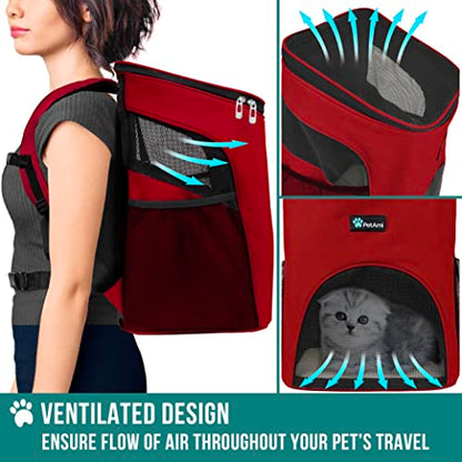 PetAmi Cat Backpack Carrier, Airline Approved Pet Carrier Backpack for Small Dogs and Large Cats, Soft Sided Collapsible Ventilated with Sherpa Bed for Hiking Travel, Max 18 lbs, Red - color: Red