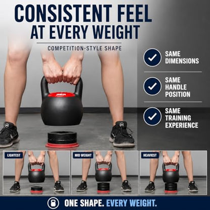 Rep Fitness Adjustable Kettlebell | Weight Set for Home Gym | Strength Training Equipment for Men & Women | Compact Steel Bell with Ergonomic Handle | 20–40 lb (9–18 kg) Variable Options - color: Red | 40 Lb
