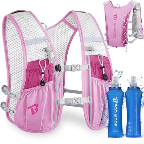 BECOJADDE Running Vest Hydration Backpack for Men Women, 5L Lightweight Running Backpack Hydration Pack for Marathon, Trail, Cycling, Hiking, Jogging - color: Orchid Pink, size: 5l Running Vest With Two 500ml Soft Water Bottles