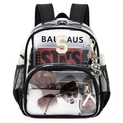 PIG PIG GIRL Clear Backpacks for Stadium Events Approved 12×6×12 Clear Bookbag for Women Mini Transparent Letter Back Pack, Black, Letter-S - color: Black, style: S