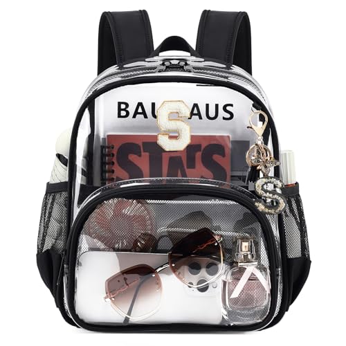 PIG PIG GIRL Clear Backpacks for Stadium Events Approved 12×6×12 Clear Bookbag for Women Mini Transparent Letter Back Pack, Black, Letter-S - color: Black, style: S