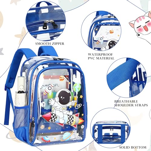 AO ALI VICTORY Clear Backpack for School,PVC Transparent Kids Bookbag for Girls Boys Cute Toddler Back Pack Kindergarten Elementary Schoolbag Stadium Approved See Through Backpacks,Blue Astronaut - color: Blue Astronaut