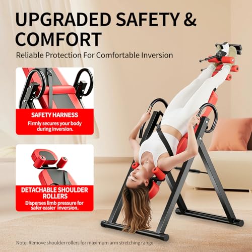 Inversion Table, Back Stretcher Machine for Back Pain Relief, Back Decompression, Hang Upside Down Back Stretcher, Lumbar Support, Easy to Assemble, Heavy Duty Up to 300LBS with Wider Backrest