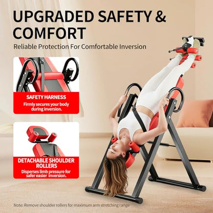 Inversion Table, Back Stretcher Machine for Back Pain Relief, Back Decompression, Hang Upside Down Back Stretcher, Lumbar Support, Easy to Assemble, Heavy Duty Up to 300LBS with Wider Backrest