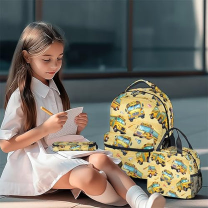 Kid Backpack Boys - School Bus Backpacks Set for Toddler - 3Pcs Bookbag with Lunch Bag and Pencil Pouch - School Bag for Kindergarten/Preschool/Elementary (17 Inch) - color: Yellow