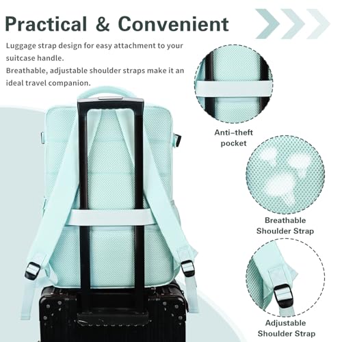 Carry On Backpack for Women & Men – Airline Approved Underseat Size, 15.6" Laptop Compartment, TSA-Friendly 180° Opening, Anti-Theft Business Travel Backpack with Trolley Sleeve (Blue, Medium) - color: Blue, size: Medium
