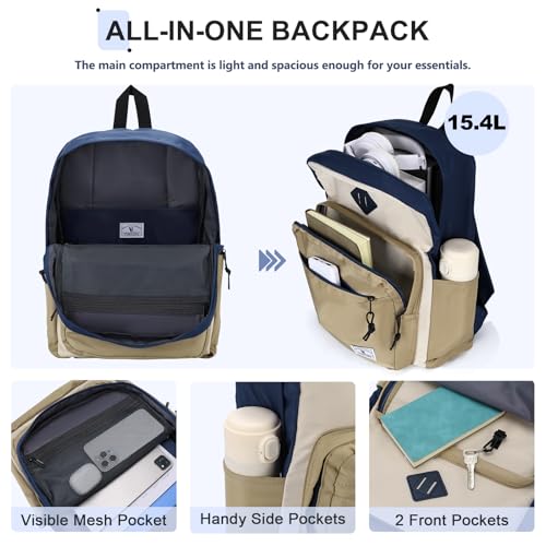 VX VONXURY Backpack for Men Women, Lightweight Kids School Bag, Classic Basic Laptop Bookbag for College Work Travel Hiking - color: Navy Khaki
