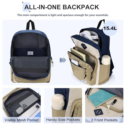 VX VONXURY Backpack for Men Women, Lightweight Kids School Bag, Classic Basic Laptop Bookbag for College Work Travel Hiking - color: Navy Khaki