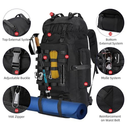 70L Camping Hiking Backpack with Rain Cover, Waterproof Molle Rucksack for Men, Backpacking Backpack for Trekking Climbing Outdoor
