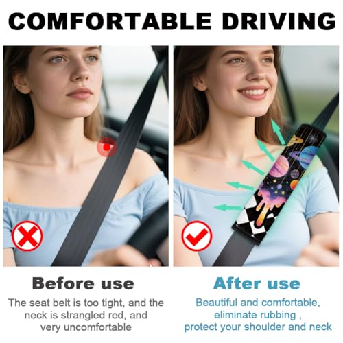 2Pcs Soft Auto Seat Belt Cover Pads, Galaxy Planet Car Seatbelt Shoulder Cushion for Comfortable Driving, Compatible with All Cars' Seatbelt and Backpack Straps 11x2.4inch - color: Galaxy
